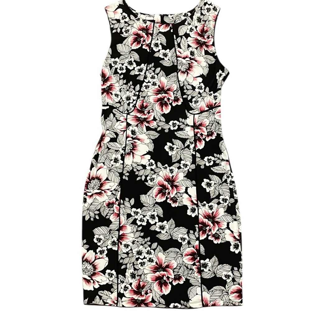 Metaphor Black with Red/White/Black Floral Print Sleeveless Sheath Dress XL NWT